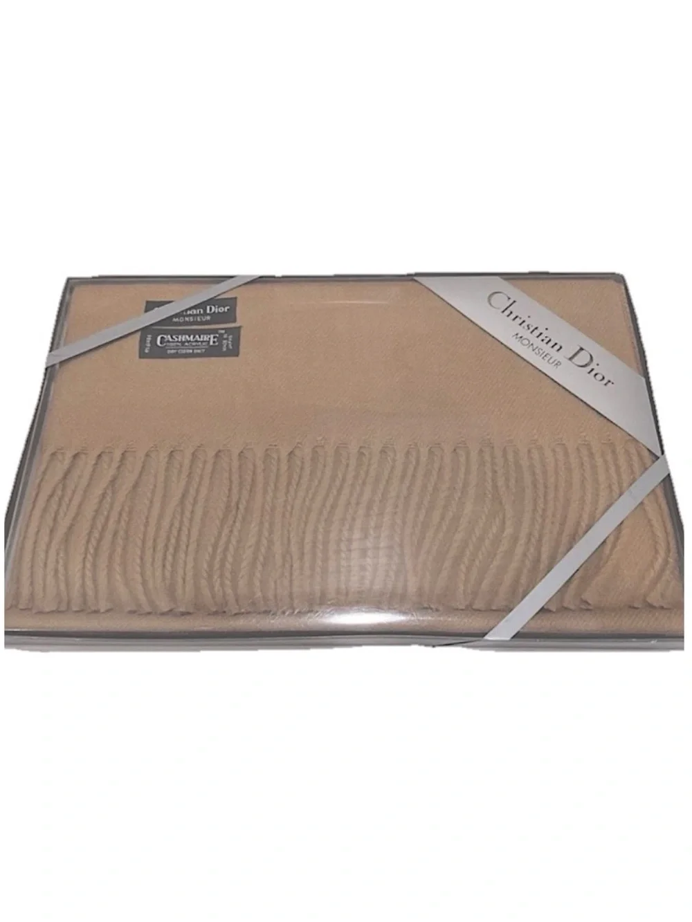Authentic Christian Dior Monsieur Cashmaire 100% Acrylic Tan Scarf NEW in Box